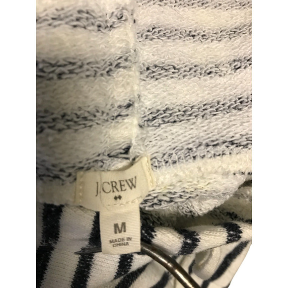 J.Crew Womens M Black White Sweatshirt Drawstring Hoodie Pullover Striped - Picture 2 of 9